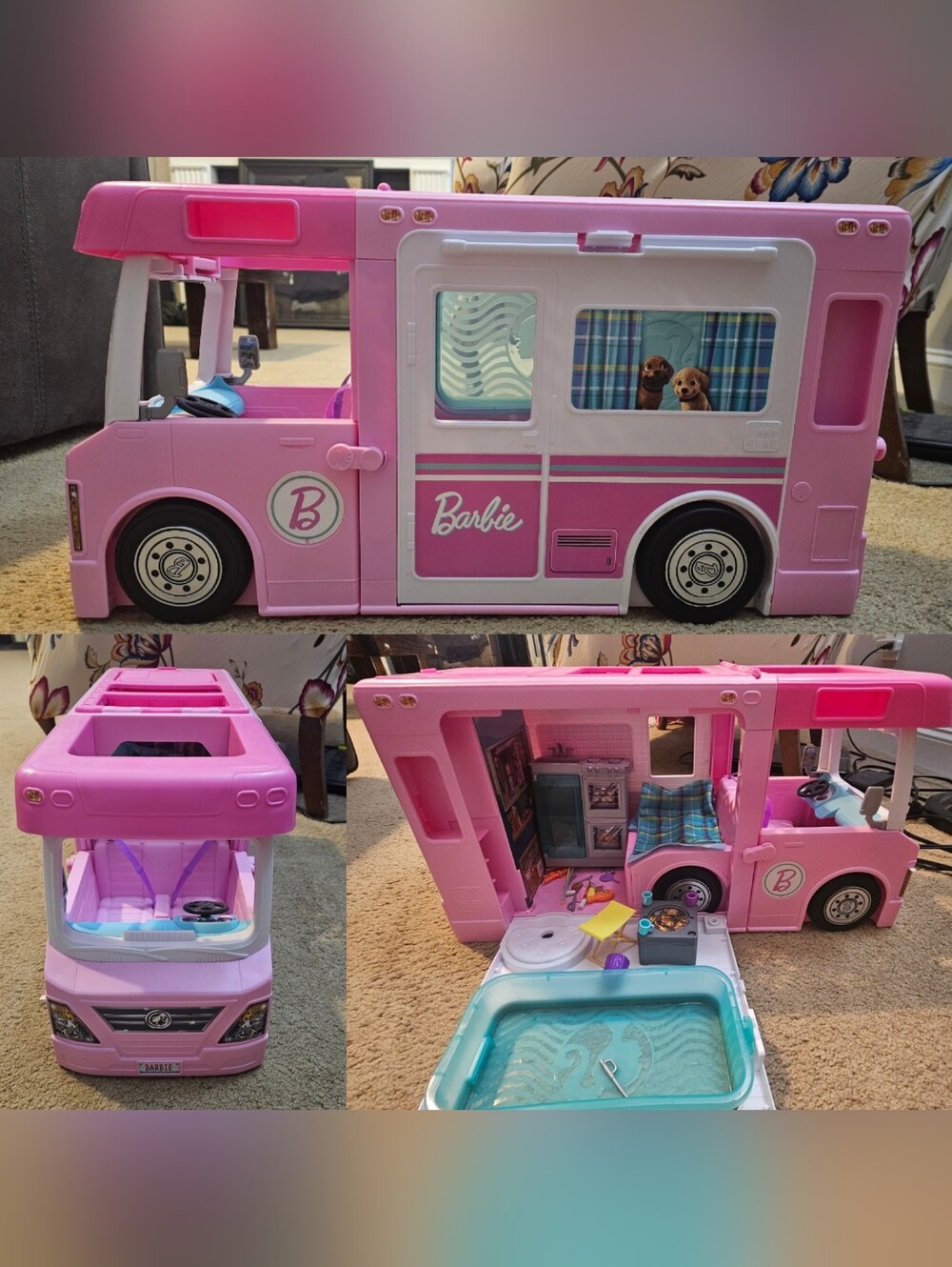 Barbie Pink and White Camper Playset with Teal Pool Accents